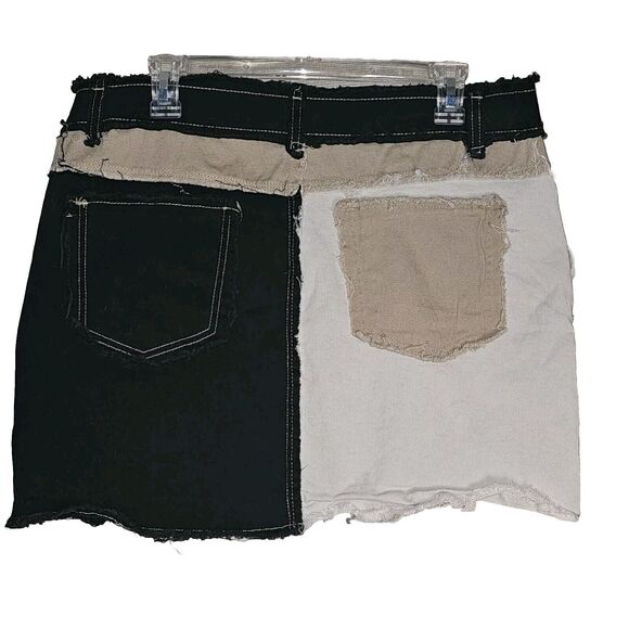 Distressed DemimPatchwork Skirt Womens Size XXL Black, Tan And White - Picture 2 of 4